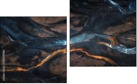 Aerial photo of mix color of stream in to river - Zweiteiliges Leinwandbild, Diptychon