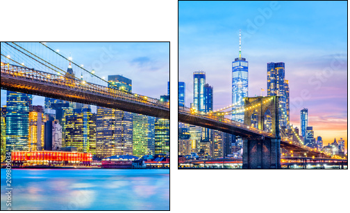 Brooklyn Bridge and the Lower Manhattan skyline at dusk - Zweiteiliges Leinwandbild, Diptychon