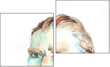 Hand drawn aquarelle colorful illustration. Watercolor artwork. Portrait of a man. Vincent Willem van Gogh. - Zweiteiliges Leinwandbild, Diptychon