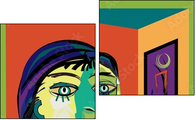 Colorful abstract background, inspired by Picasso, thinking woman - Zweiteiliges Leinwandbild, Diptychon