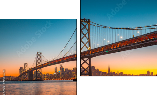 San Francisco skyline with Bay Bridge at sunset, California, USA - Zweiteiliges Leinwandbild, Diptychon