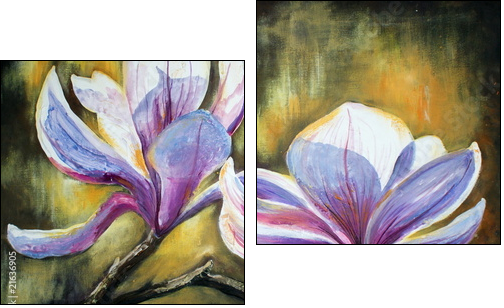 Magnolia flowers.My own artwork. - Zweiteiliges Leinwandbild, Diptychon