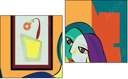Colorful abstract background, cubism art style, portrait of woman sitting - Zweiteiliges Leinwandbild, Diptychon