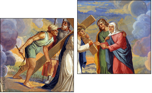 Jesus meets His Mother - Zweiteiliges Leinwandbild, Diptychon