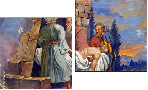 Jesus is laid in the tomb - Zweiteiliges Leinwandbild, Diptychon
