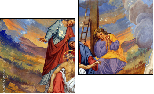 Jesus' body is removed from the cross - Zweiteiliges Leinwandbild, Diptychon