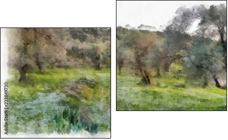 olives fields painting - Zweiteiliges Leinwandbild, Diptychon