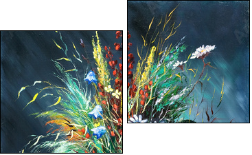 Bouquet of wild flowers in a vase - Zweiteiliges Leinwandbild, Diptychon