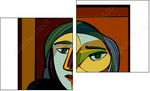 Colorful abstract background, cubism art style, thinking woman - Zweiteiliges Leinwandbild, Diptychon