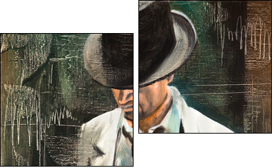 Portrait of the man with a cigarette - Zweiteiliges Leinwandbild, Diptychon