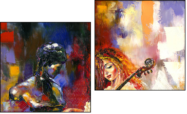 The girl and a violoncello - Zweiteiliges Leinwandbild, Diptychon