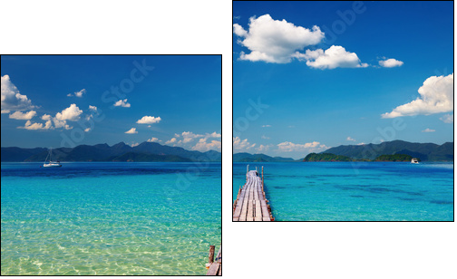 Wooden pier in tropical paradise - Zweiteiliges Leinwandbild, Diptychon