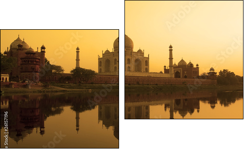 Taj Mahal sunset reflection, Yamuna River. - Zweiteiliges Leinwandbild, Diptychon