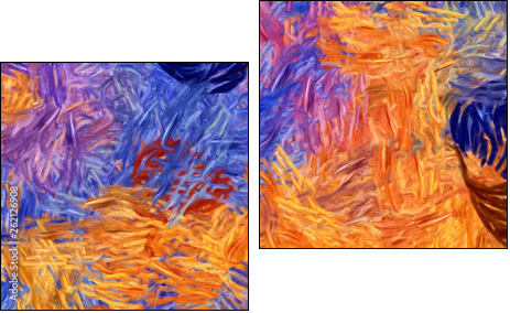 Impressionism wall art print. Vincent Van Gogh style oil painting. Swirl splashes. Surrealism artwork. Abstract artistic background. Real brush strokes on canvas. - Zweiteiliges Leinwandbild, Diptychon