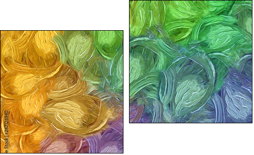 Impressionism wall art print. Vincent Van Gogh style oil painting. Swirl splashes. Surrealism artwork. Abstract artistic background. Real brush strokes on canvas. - Zweiteiliges Leinwandbild, Diptychon