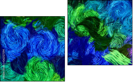 Impressionism wall art print. Vincent Van Gogh style oil painting. Swirl splashes. Surrealism artwork. Abstract artistic background. Real brush strokes on canvas. - Zweiteiliges Leinwandbild, Diptychon
