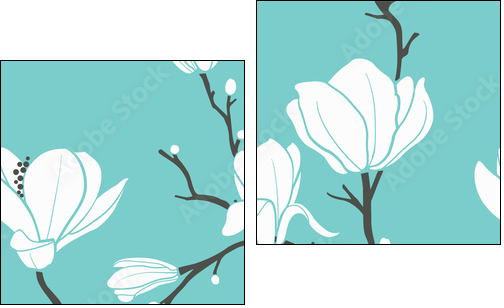 blue magnolia pattern - Zweiteiliges Leinwandbild, Diptychon