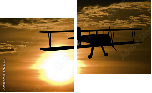 Airplane and sunset - Zweiteiliges Leinwandbild, Diptychon
