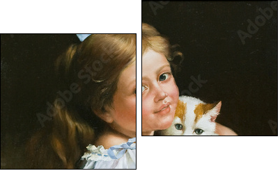 Portrait of the girl with a cat - Zweiteiliges Leinwandbild, Diptychon