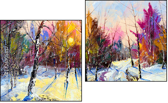 Sunset in winter wood - Zweiteiliges Leinwandbild, Diptychon