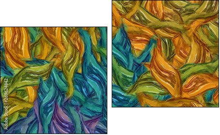 Abstract painting impressionism wall art print example with oil imitation in Vincent Van Gogh style. Artistic contemporary design decor elements. Pop modern abstraction with vibrant bright strokes. - Zweiteiliges Leinwandbild, Diptychon