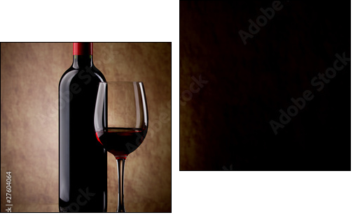 bottle with red wine and glass and grapes - Zweiteiliges Leinwandbild, Diptychon