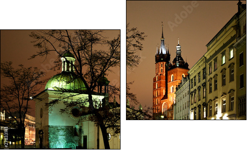 Night view of the Market Square in Krakow, Poland - Zweiteiliges Leinwandbild, Diptychon