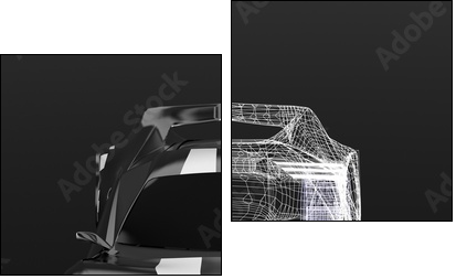 3d concept design ,Modern black sports car ,skeleton,3d ,render. - Zweiteiliges Leinwandbild, Diptychon