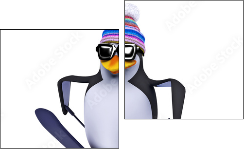 3d Penguin skiing like a pro - Zweiteiliges Leinwandbild, Diptychon