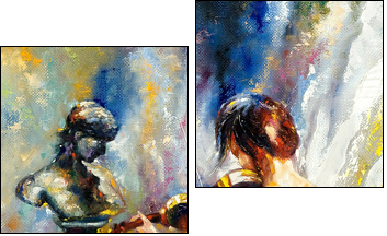 The girl playing a violin - Zweiteiliges Leinwandbild, Diptychon