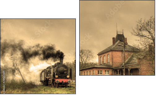 Old retro steam train - Zweiteiliges Leinwandbild, Diptychon