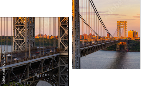 The George Washington Bridge (long-span suspension bridge) across the Hudson River at sunset. Uptown and Fort Washington Park, New York City, USA - Zweiteiliges Leinwandbild, Diptychon