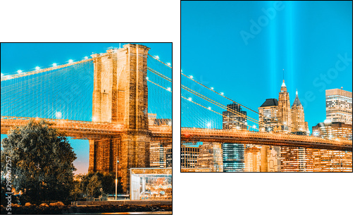 New York night view of the Lower Manhattan and the Brooklyn Bridge across the East River. - Zweiteiliges Leinwandbild, Diptychon