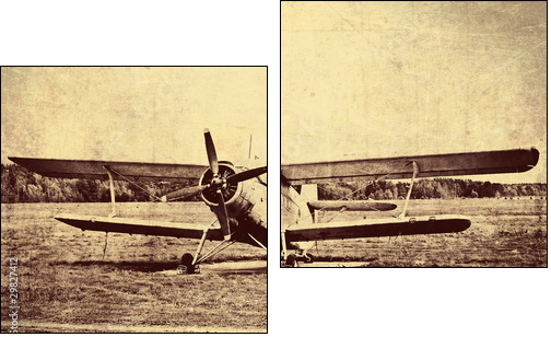 Vintage photo of an old biplane - Zweiteiliges Leinwandbild, Diptychon