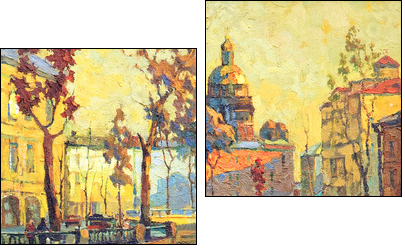 Kind on old streets of St.-Petersburg - Zweiteiliges Leinwandbild, Diptychon