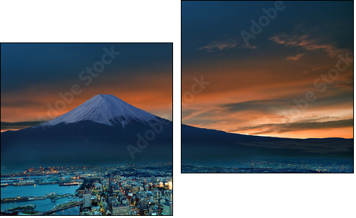 Surreal view of Yokohama city and Mt. Fuji - Zweiteiliges Leinwandbild, Diptychon