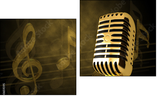 Gold vintage microphon - Zweiteiliges Leinwandbild, Diptychon
