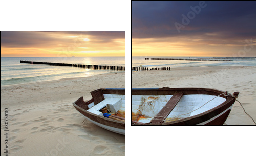Boat on beautiful beach in sunrise - Zweiteiliges Leinwandbild, Diptychon
