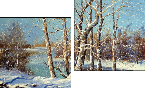 Winter landscape on the bank of the river - Zweiteiliges Leinwandbild, Diptychon