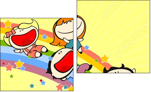 Kids sliding on a rainbow - Zweiteiliges Leinwandbild, Diptychon