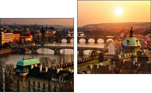 Panoramic view on Charles bridge and sunset Prague lights. - Zweiteiliges Leinwandbild, Diptychon