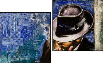 Portrait of the man with a cigarette - Zweiteiliges Leinwandbild, Diptychon