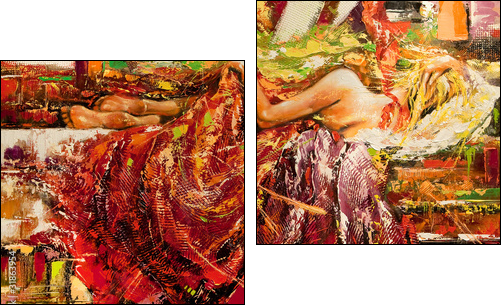 The sleeping girl drawn by oil on a canvas - Zweiteiliges Leinwandbild, Diptychon