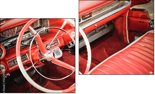 classic car interior with red leather upholstery - Zweiteiliges Leinwandbild, Diptychon