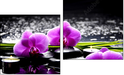 Spa still life with set of pink orchid and stones reflection - Zweiteiliges Leinwandbild, Diptychon