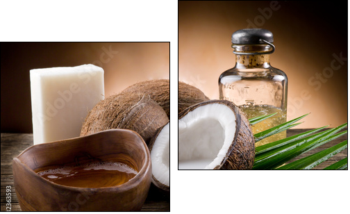 natural coconut walnut oil and soap - Zweiteiliges Leinwandbild, Diptychon