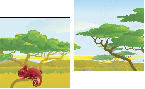 Cute African safari animal cartoon scene - Zweiteiliges Leinwandbild, Diptychon