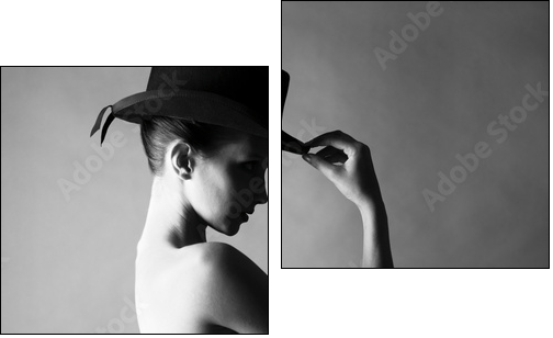 Naked lady with hat - Zweiteiliges Leinwandbild, Diptychon