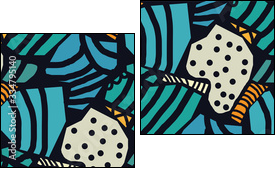 Creative seamless pattern in the style of Picasso. Various hand-drawn geometric shapes in turquoise, gold tones. Grunge texture. Minimalistic vintage design. Crazy art Wallpaper. Vector illustration. - Zweiteiliges Leinwandbild, Diptychon