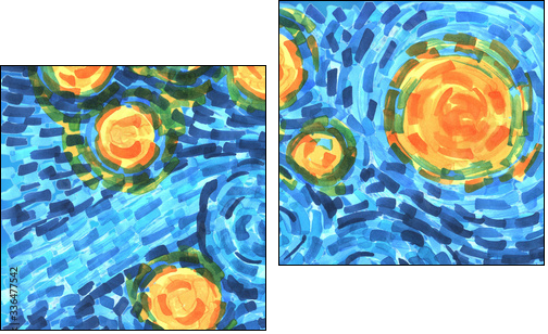 abstract background freehand living materials, colored masks curls, starry night - Zweiteiliges Leinwandbild, Diptychon